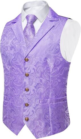 DiBanGu Silk Vest Tie Set for Men,Woven Paisley Dress Waistcoat and Bowtie Pocket Square Cufflinks Lapel Pin Formal Suit Vest in Kuwait