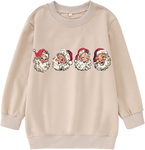 IZYJOY Girls Christmas Sweatshirts Kids Cute Santa Claus Graphic Crewneck Pullover Tops Xmas Long Sleeve Holiday Shirts in Kuwait