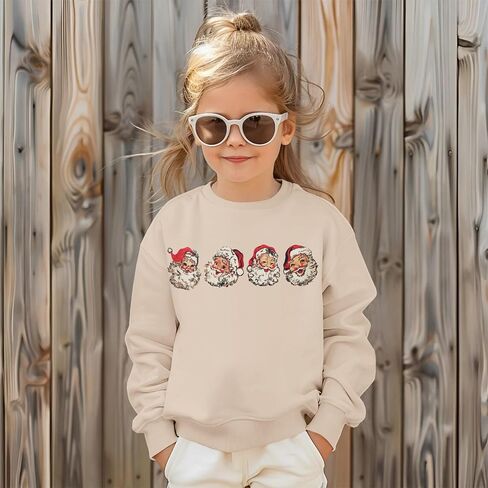 IZYJOY Girls Christmas Sweatshirts Kids Cute Santa Claus Graphic Crewneck Pullover Tops Xmas Long Sleeve Holiday Shirts in Kuwait