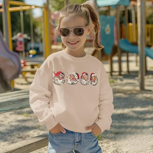 IZYJOY Girls Christmas Sweatshirts Kids Cute Santa Claus Graphic Crewneck Pullover Tops Xmas Long Sleeve Holiday Shirts in Kuwait