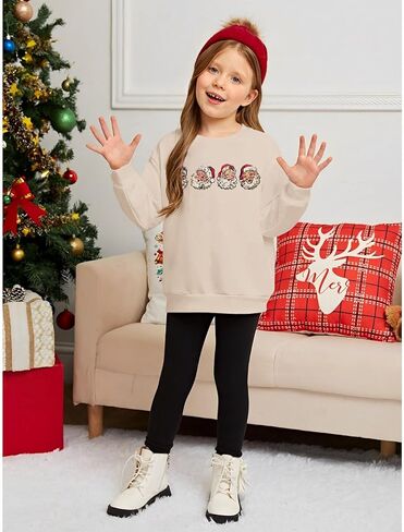 IZYJOY Girls Christmas Sweatshirts Kids Cute Santa Claus Graphic Crewneck Pullover Tops Xmas Long Sleeve Holiday Shirts in Kuwait