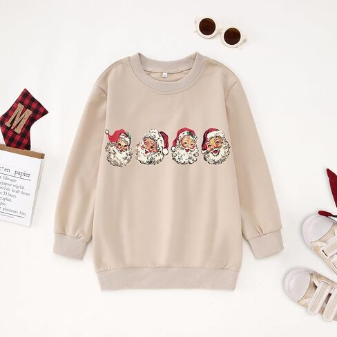 IZYJOY Girls Christmas Sweatshirts Kids Cute Santa Claus Graphic Crewneck Pullover Tops Xmas Long Sleeve Holiday Shirts in Kuwait