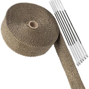 titanium exhaust wrap with, Titanium Heat Wrap with,Exhaust Heat Wrap, for Exhaust Pipes Intake manifold Kit for Car Motorcycle 2"x16.5ft with 6 Stainless LockingTies.