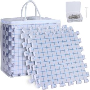 9 Pack Blocking Mats for Knitting & Crochet Project, Extra Thick Knitting Blocking Mat with Grid Lines，Knitting Mats with 100 T-Pins and Storage Bag
