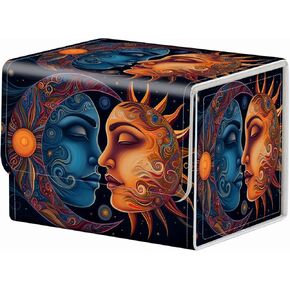 Strong Magnet Card Case Deck Box Mtg Card Box Playing Card Box Magic Deck Box Tcg Up to 200 Cards Creative Pattern Trading Card Storage Box for Collectible Card Games, Sun Moon Stars Tarot Cards
