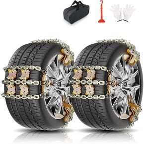 Snow Chains, Emergency Anti-Skid Tire Chains for SUV, Cars, Sedan, Pickup Trucks with Update Adjustable Lock for Ice, Snow, Mud, Sand, Applicable Tire Width 225-305 mm(8.86-12 inch)
