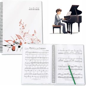 Spiral Binder Music File Folder, 80Pages A4 Size Sheet Music Folder, Music Notes Paper Folder, Blank Plastic Concert Choral Folder for Musicians and Band, Fit 8.5 x 11 inch Paper