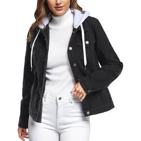 MISS MOLY Denim Jackets For Women Detachable Hoodie Button Down Causal Jean Jacket Coat