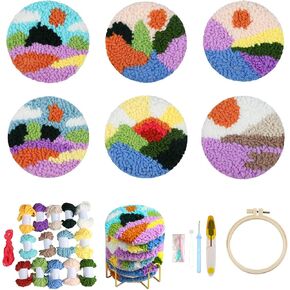 AIRDEA Punch Needle Coasters Kit,Landscape Punch Needle Embroidery Complete Kits for Adults Beginner 3.94x3.94 Inches,Included All Accessories,DIY Car Coasters,Drink Coasters,