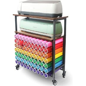 عربة تنظيم وتخزين LOPASA متوافقة مع آلات Cricut، منظم تخزين الحرف اليدوية مع حامل لفافة الفينيل، طاولة حامل الآلة، مكتب أثاث غرفة الحرف اليدوية - 70 لفة