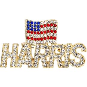 Kamala Harris Brooch 2024 President Election Vote Campaign Lapel Pin USA Flag Sparkling Crystal Jewelry