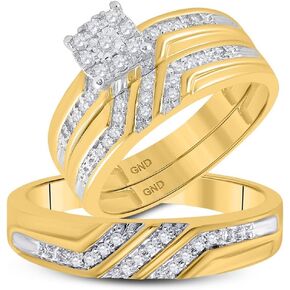 Jewels By Lux 10K Yellow Gold 1/3Ctw Diamond Fashion His and Hers Engagement Wedding Bridal Band and Ring Trio Set