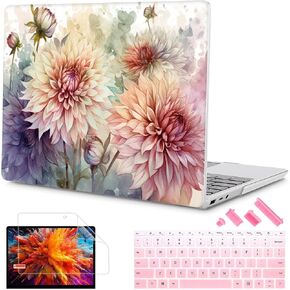 Mektron Case for 13.5" Microsoft Surface Laptop 5/4/3 with Metal Palm Rest Model 1951/1868, 2019/2021/2022 Release Plastic Hard Shell Cover with Screen Protector + Keyboard Cover, Dahlia Flower C035