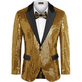 GRACE KARIN Men's Sequin Blazer Suit One Button Slim Fit Mens Sequin Jacket for Party/Prom/Wedding