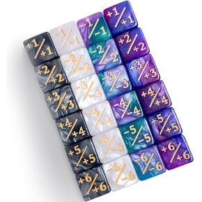 24Pieces Token Counter Dice| Galaxy Mix White Black D6 Dice Set for MTG CCG Board Game