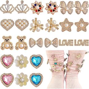 Sock Charms Pins 24pcs Charms for Socks Bling Sock Jewelry Charms Gold junk Sock Charms Brooch Sock Accessories Charms Designer Safety Pin Charms for Hats Shoe Charms for Sneakers Shoe Pins for Sambas