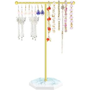 Jewelry Organizer Tower, T-bar Necklace Holder, Metal Jewelry Organizer for Bracelets, Necklaces, Earrings, Rings and Watches (golden+white)