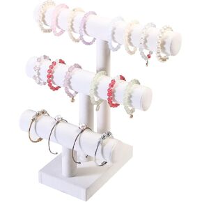 Coward 2 Tier Bracelet Holder Jewelry Display Stand, Necklace Bangle Bracelet Watch Organizer Storage Rack, Jewelry Show Tower for Women Girls (Beige Velvet)