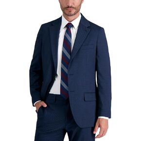 J.M. Haggar Men's Premium Stretch Tailored Fit Subtle Pattern Suit Separates-Pants, Dark Navy-Jacket, 42 S
