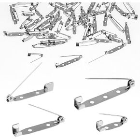 50Pcs Bar Pins Backs Safety Clasp, Silver Brooch Clasp Pins, Pin Badge Backs with Holes, Bar Jewelry Pins for Badges DIY Craft Sewing, 4 Size