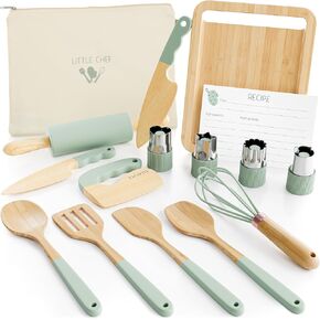 Wooden Cooking & Baking Set for Kids - Safe & Real Kitchen Tools Give Toddlers a Fun Cooking Experience - Durable Utensils Are Perfect for Gifting To Create Lasting Family Memories