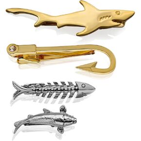 Fun Ocean Fish Tie Clip Set 4PCS Unique Personalized Shark Whale Tie Pin Business Gift for Men