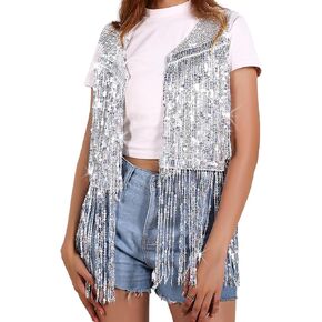 Women Fringe Vest 70s Hippie Costume Faux Suede Rivets Tassel Sleeveless Cowgirl Western Costume Jacket Outerwear