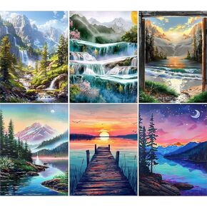 Hutarosl Landscapes Paint by Numbers Kit for Adults 6 Pack-Adults Paint by Numbers Landscapes,Paint by Number on Canvas Landscapes Perfect for Gift Home Wall Decor 12x16inch