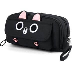 Pencil Case, Large Capacity Pencil Pouch Aesthetic,3D Cat Pen Bags,Office Stationery Organizer,Cute Pencil Box for Teens Girls Boys Student (Black)