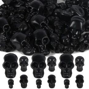 Black Skull 50PCS Mini Plastic Skull Heads Halloween Skeleton Head for Halloween Prank Props Bar Home Table Decoration (4 Size)