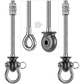 Dolibest Set of 2 Permanent Antirust Stainless Steel 304 Heavy Duty Swing Hangers, Playground Porch Yoga Seat,for Wood and Steel Beam Yoga Hammock Chair Punching 1500LB Capacity,180° Swing,9.64''