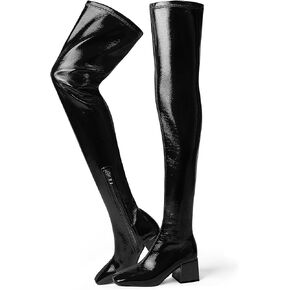 MUCCCUTE Thigh High Boots for Women Over the Knee Square Toe GoGo Boot Fashion Chunky Block Heel Sexy Stretch Long Boots with Zipper