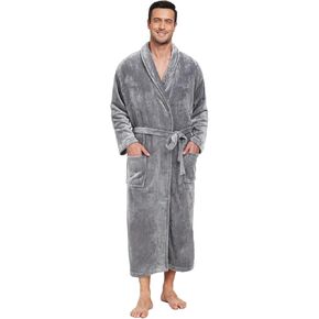 Men's Plush Fleece Robe Ultra Soft Fluffy Full Length Bathrobe Shawl Collar Winter Warm Spa Robes for Men