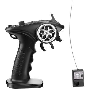 2.4ghz RC Controller 4CH RC Remote and Receiver Digital Radio Transmitter for 18 110 116 132 RC Car Boat Tank Crawler GA-4H-TX (Transmitter and Receiver Set), Black