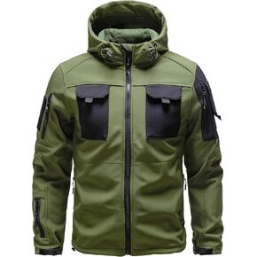 Men's Tactical Soft Shell Jacket Lightweight Water-Resistant Spring Fall Windbreaker Zip up Hooded Coat with Pockets