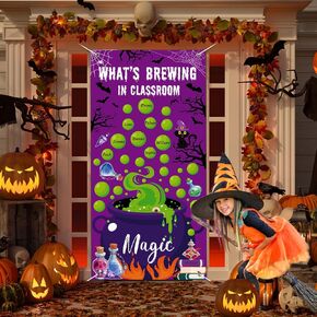Wiooffen Halloween Classroom Door Cover Decoration Set Halloween Cauldron What's Brewing Classroom Door Banner Halloween Magic Bubble Porch Backdrop for Kindergarten Preschool Elementary Middle School