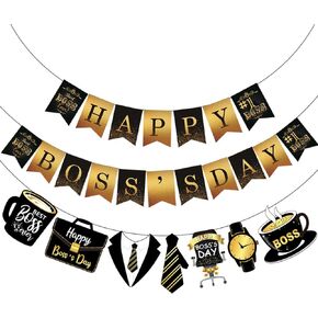 لافتة Happy Boss Day - لوازم تزيين الحفلات - لافتة معلقة ليوم الرئيس الدولي، لافتة Best Boss Ever لافتة رقم 1 لتزيين حفلات Boss