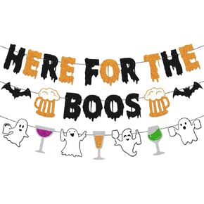 هنا من أجل لافتة Boos ديكورات حفلات الهالوين، خفافيش شبح الهالوين، موضوع مخيف، ديكور منزل مسكون، لامع أسود برتقالي، مستلزمات حفلات الهالوين الرعب in Kuwait
