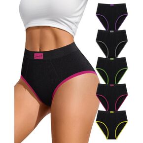 Women's Underwear High Waisted High-Cut Stretch Briefs Comfy Cheeky Postpartum C Section Panties 5 Pack