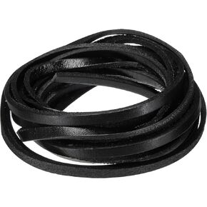 3MM Black Flat Genuine Leather Cord, 5 Yards Leather Rope Cord Thick Strip Cord Braiding String for Crafts, Jewelry Making, Leather Shoelaces, Bracelets, Beads Leather Strips, Shapes and Scraps