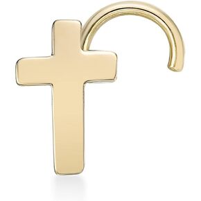 Lavari Jewelers 20 Gauge Cross Curved Screw Nose Stud for Women - 10k Yellow Gold Nose Ring - Unisex Stud Hypoallergenic Nostril Piercing Jewelry - 20G Body Piercing for Men