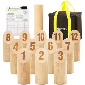 Wooden Tossing Game Set, 12PCS Numbered Block Toss Games with Scoreboard & Carrying Case, Outdoor Lawn Backyard Beach Game, Gift for Halloween Christmas