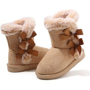 LONSOEN Kids Girls Boys Winter Warm Boots Suede Lightweight Faux Fur Lined Mid Calf Snow Boots for Toddler/Little Kid