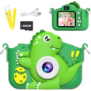 Upgrade Dinosaur Kids Camera with 32 GB SD Card, 1080P HD Video Digital Camera for Toddlers, Suitable Christmas Birthday Party Presents for 3-8 Year Old Boys Girls