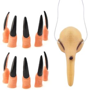 1 Pcs Funny Witch Nose Fake Witch Nose 10 Pcs Witch Black Fingernails Halloween Witch Costume Accessories for for Halloween Party Costume Accessory
