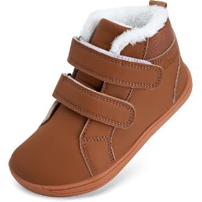 WateLves Toddler Little Kids Wide Barefoot Shoes Boys Girls Winter High Top Minimalist Sneakers Faux Fur Ankle Boots Leather Uniform Dress Shoes Naturally Splay
