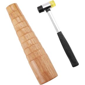Pandahall Elite Jewelry Tool Sets with Wooden Bracelet Sizing Bangle Mandrel and Steel Handle Installable Two Way Rubber Hammers