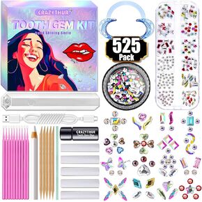 CRAZYTHUR Teeth Jewelry, DIY Shining Gems Kit - Fashionable Crystal Tooth Gems - 205 Pcs