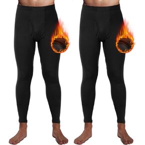 2 Pack Thermal Men Long Underwear Pants Winter Warm Fleece Lined Underwear Bottom Cold Weather Base Layer Legging