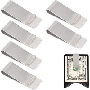 Stainless Steel Money Clips for men, Cash Clips, Small and Simple Metal Ultra-Thin Pocket Cash Wallet, Pack of 6 (Silver Brushed)
